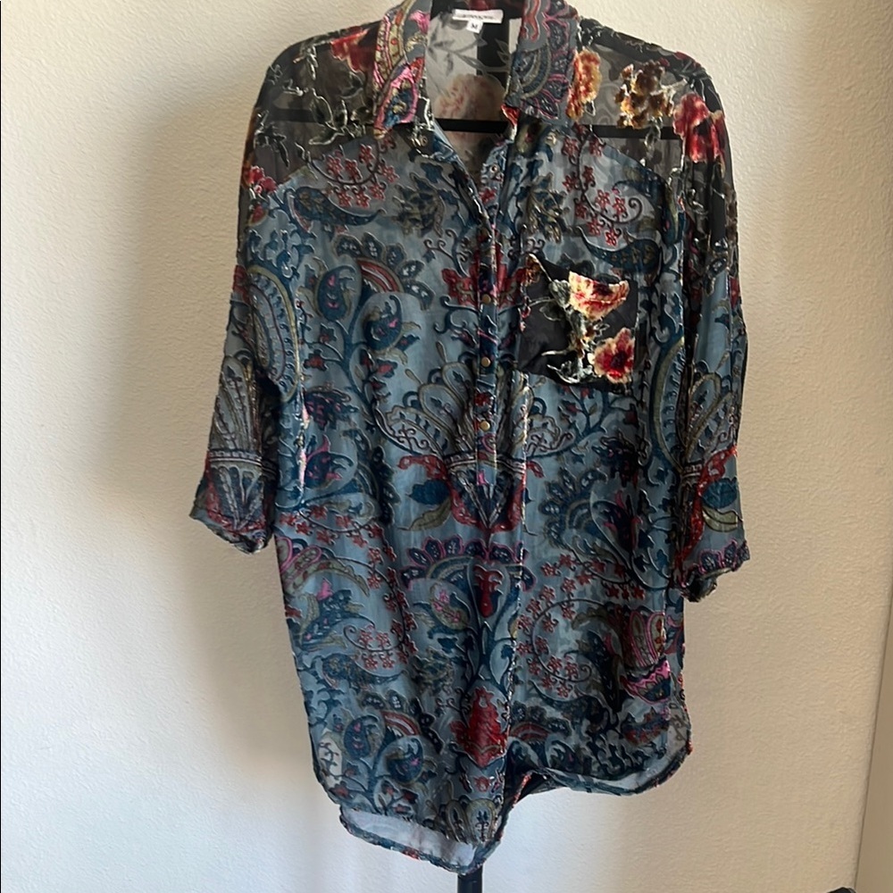 Paisley Boho style Casual Shirt with Elegant Design Burnout Velour